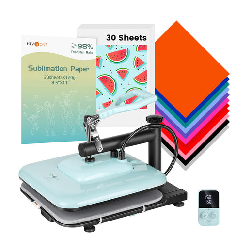 [Primary Bundle] HTVRONT Manual Heat Press Machine 15" x 15" 110V + 20 Pcs Heat Transfer Vinyl 12"x10" + 30 Pcs Sublimation Paper 8.5"x11" A4