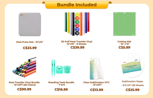 [Ultimate Premium Bundle]HTVRONT Auto2 Heat Press+Starter Kit(Multicolor HTV Roll*20+150 sheets Sublimation Paper A4+Sublimation HTV Roll+PUFF HTV*8+Mini2 Heat Press Machine+Heat Press Mat+Cutting Mat+Weeding Tools≥273 C＄)