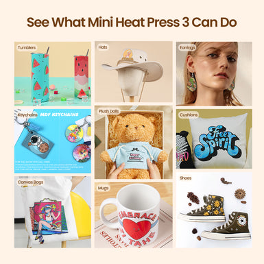 HTVRONT Mini3 Heat Press Machine 120V - One is Enough! 2-in-1 Heat Plate, Intuitive Display Screen(3 colors)Small Heat Press Portable Iron Press Machine for DIY HTV Vinyl T-Shirt/Hat/Bag/Shoes/Mug/Glass/keychains/doll