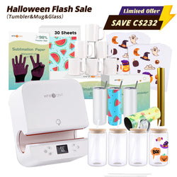 [Halloween Limited Offer] Auto Tumbler Heat Press Machine 120V +Super Valued Bundle(30pcs Sublimation Paper+6pack Sublimation Mugs Blank-11oz+4Pack Glass 16oz+4Pack Tumbler Blank- 20oz+Sticker Paper*20+Mirror Metallic Adhesive Roll+Gloves≥C$232)