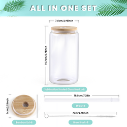 CA HTVRONT Sublimation Clear Glass Blanks with Bamboo Lid - 16oz