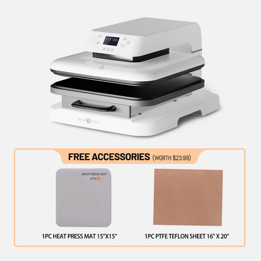 CA HTVRONT Auto Heat Press for T Shirts 15x15 110V, Starter Kit - White