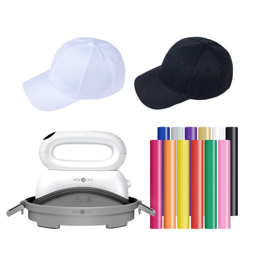 [Clearance] Hat Heat Press Machine & 12 Rolls HTV & 2 Baseball Cap Bundle