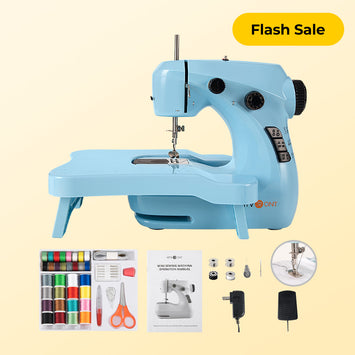 [Halloween Deal] Mini Sewing Machine for Beginners + Extension Table + 42 Pcs Sewing Set +Neddle Threadar+4pcs Metal Bobbins