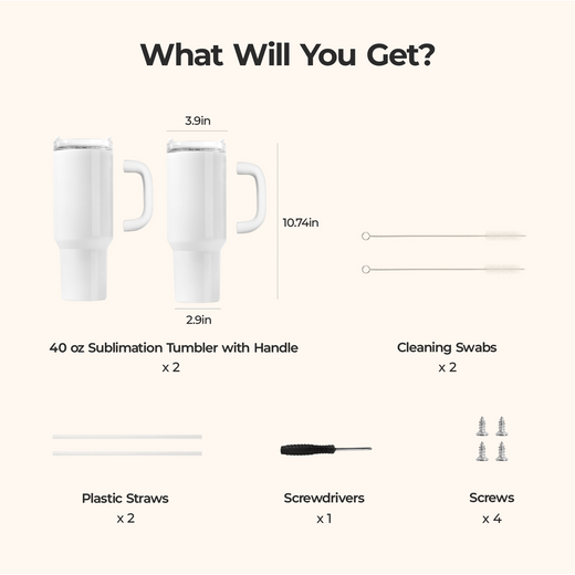 CA HTVRONT 2 Pack 40oz Sublimation Tumbler Blanks With Handle, Suitable For A200H Auto Handle Tumbler Heat Press