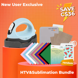 [New User Exclusive]HTVRONT Mini3 Heat Press+Starter Kit(Multicolor HTV*10+Sumblimation Paper*30+PTFE Teflon Sheet*3+Heat Tape*3+Heat Press Mat≥C＄52)