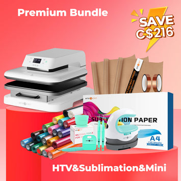 [Premium Bundle] Auto Heat Press Machine + HTV & Sublimation & Mini Heat Press Bundle Worth C$222