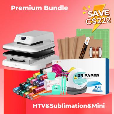 [Premium Bundle] Auto Heat Press Machine + HTV & Sublimation & Mini Heat Press Bundle Worth C$222