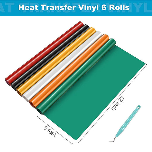 Heat Transfer Vinyl Bundle - 12'' x 5 FT (6 Assorted Colors)