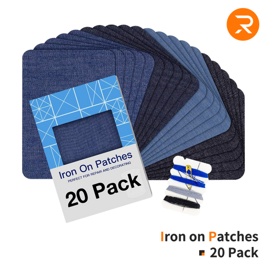 Iron on Patches - 3" by 4-1/4"  20 Pack  (4 Assorted Colors)